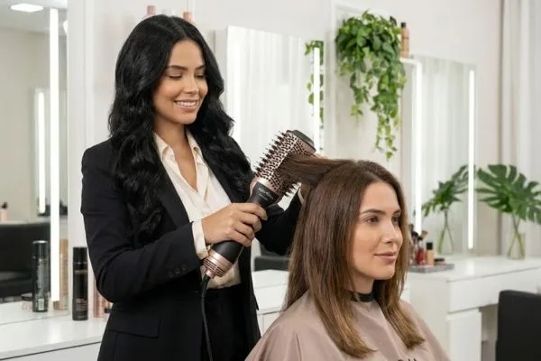 Ana Beatriz Oliveira atendendo uma cliente