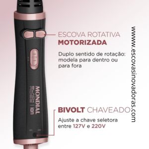 Escova Rotativa, Mondial, Preto/Golden Rose, 1200W, Bivolt - ERB-01 