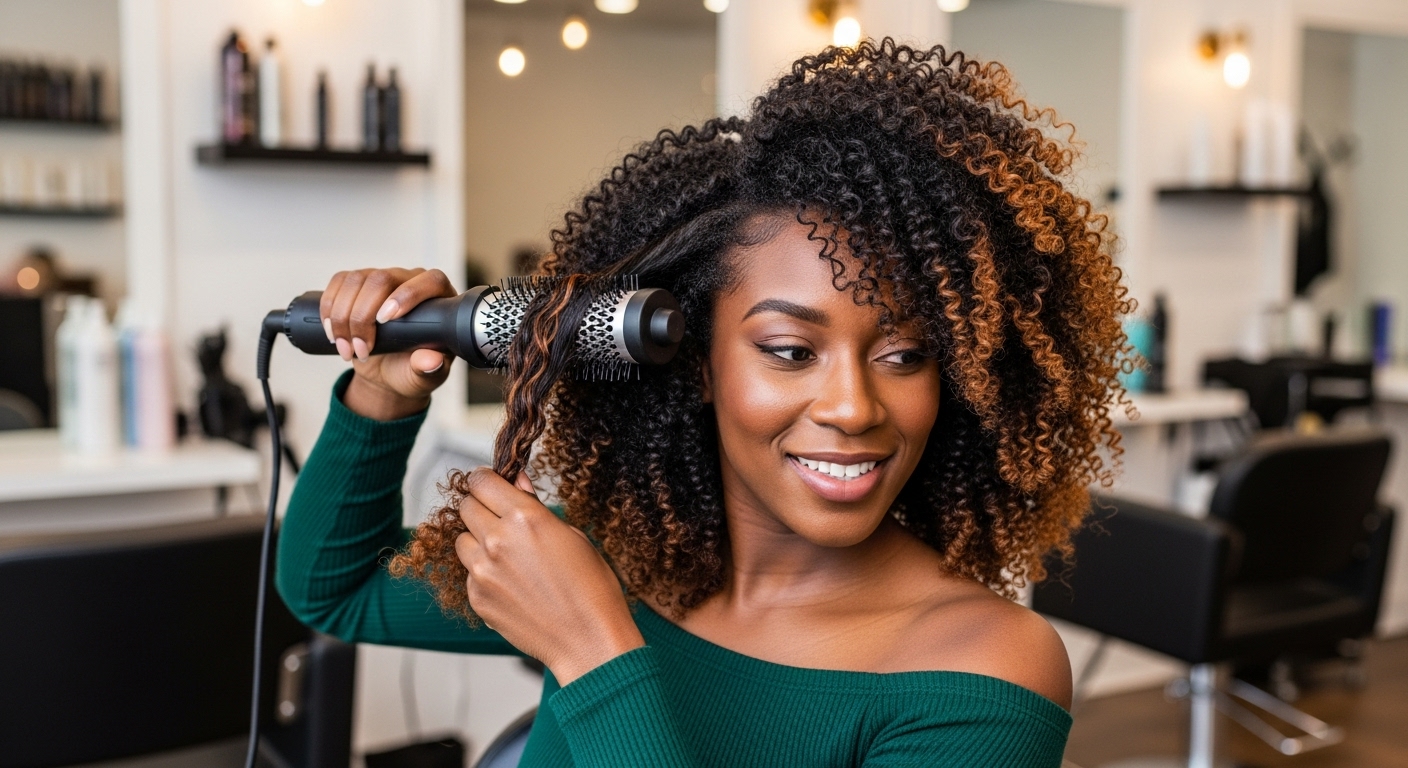 Mulher dando volume no cabelo